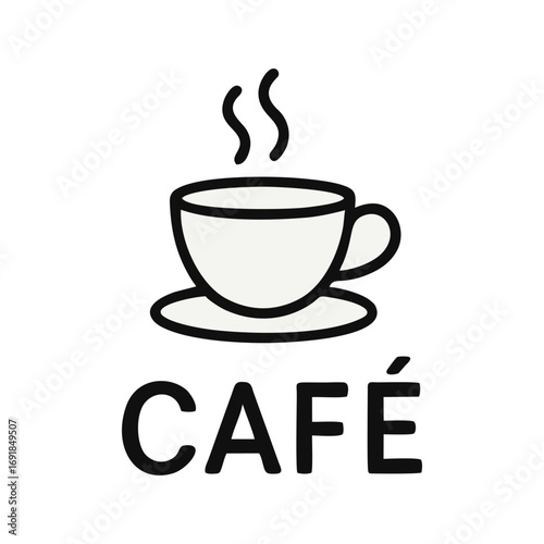Cafe Sign with Steaming Coffee Cup Illustration