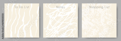 To do list, notes, shopping list layout for task and time management, education, work and home. Templates with copy space. Abstract modern backgrounds.