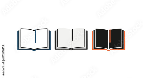 Open books icon set different styles and colors for reading education and knowledge themes vector