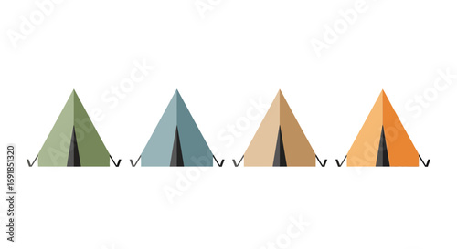 Four colorful teepee tents arranged in a row for outdoor camping adventures vector