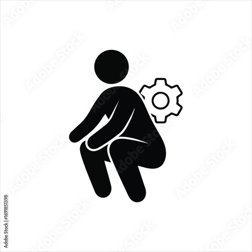 Stick figure squatting with gear icon for body mechanics.