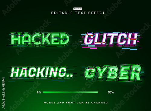 Editable Text Effect Template Collection — Glitch and Hacker Theme Typography for Futuristic Cyberpunk, Gaming, and Digital Design