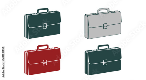 Four colorful briefcases business travel professional documents secure cases collection vector