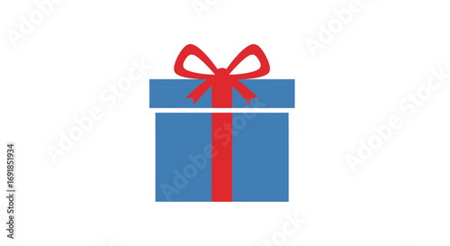 Blue gift box wrapped with red ribbon and bow for celebration holidays and presents vector