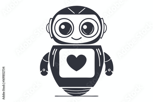 Cartoon Cute Robot Character with Heart Shape 