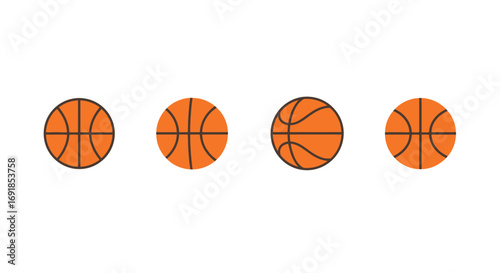 Four basketballs displayed in a row showing different angles and details vector