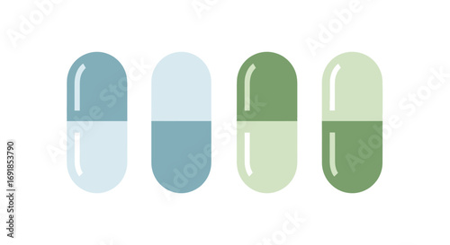Four oval capsules medical pharmaceutical health care medicine drug treatment wellbeing vector