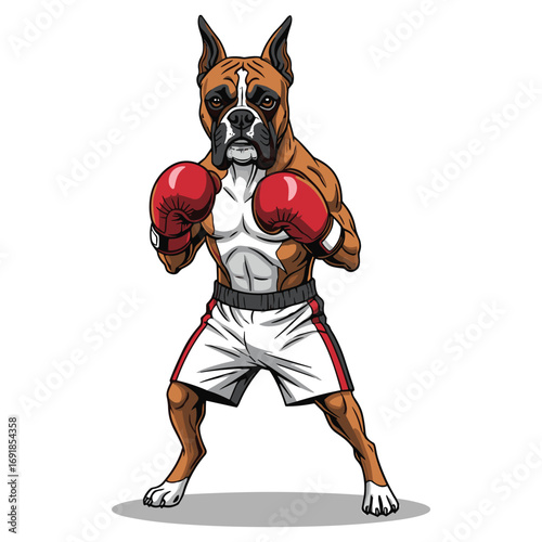Boxer dog cartoon character wearing boxing gloves ready to fight creative sports mascot