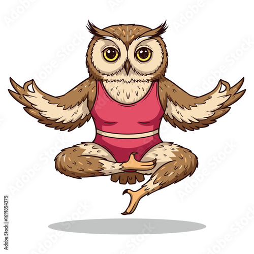Yoga Owl Illustration: Meditative Bird Mascot for Wellness and Mindfulness Campaigns Creative