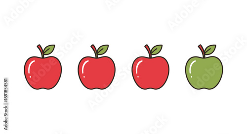 Four fresh apples red and green variety isolated on healthy food vector