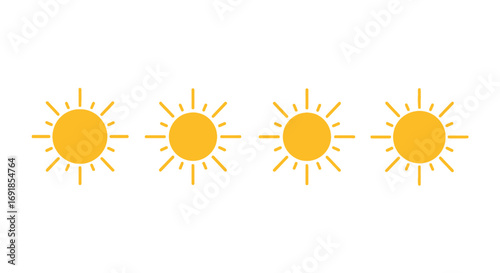 Four smiling sun icons for bright and cheerful designs sunny day symbols vector