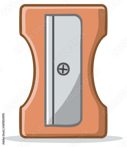 Isolated light brown pencil sharpener features a metal blade and a screw for sharpening pencils for art and craft projects