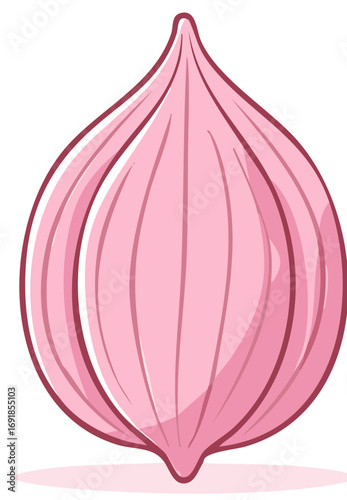 Stylized Pink Onion with Deep Red Outline and Subtle Shadow