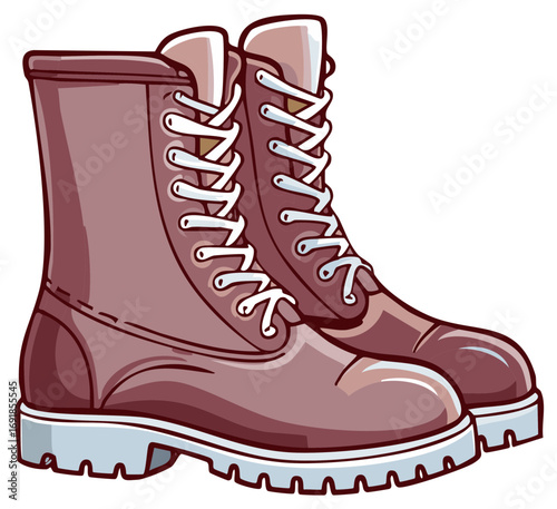 Cartoon illustration of a pair of brown lace-up combat or work boots