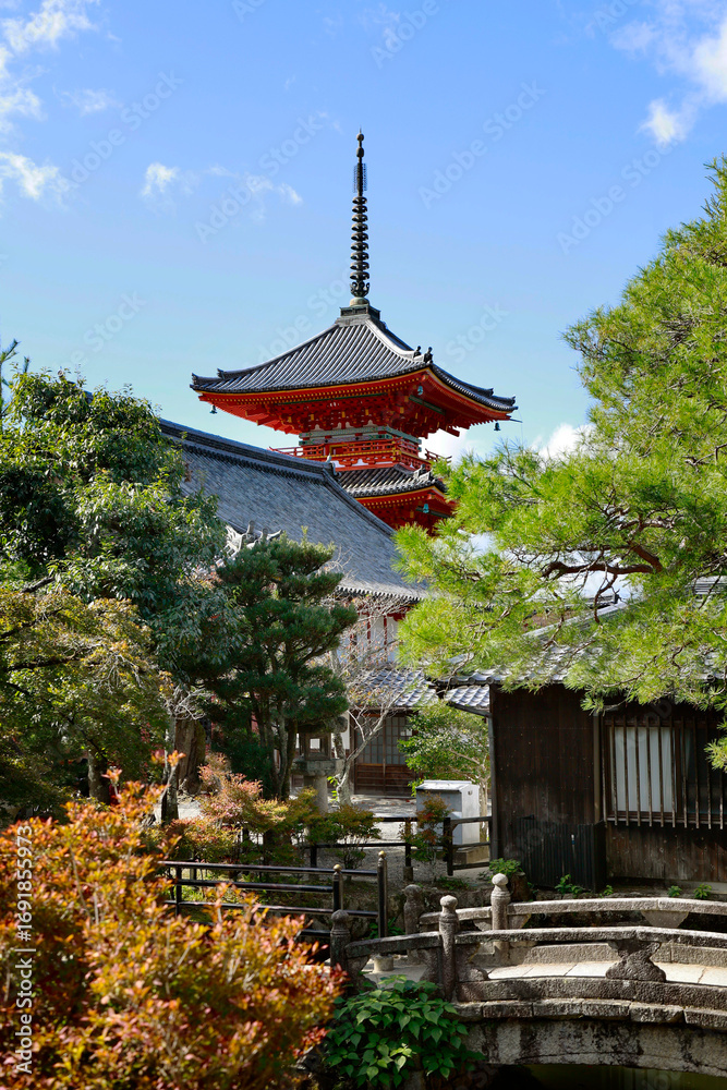 Fototapeta premium view of the tower of Japanese temple in kyoto-Japan