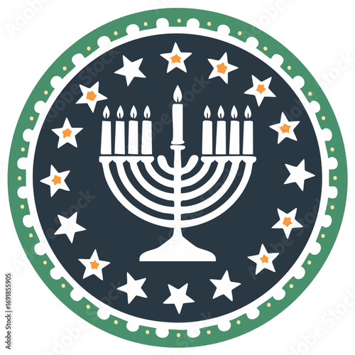 Bright Hanukkah Menorah with Nine Candles Illuminated in a Starry Circle