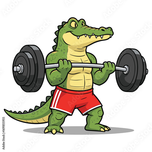Cartoon Alligator Lifting Weights Illustration for Fitness and Sports Marketing Campaigns