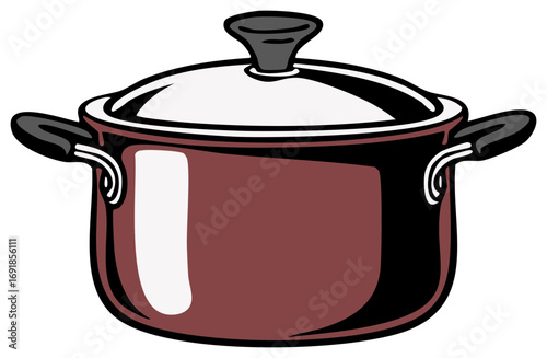 Simple red cooking pot with lid and handles for kitchen food preparation