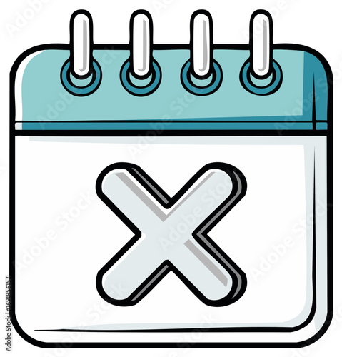 Doodle style calendar icon with an X mark indicating event cancellation or error.