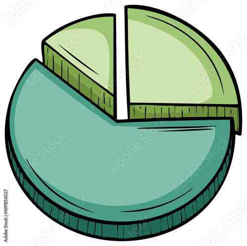 Cartoon illustration of a pie chart displaying statistical data for business analytics analysis
