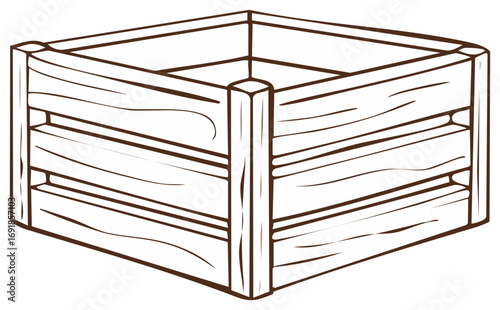 Empty Brown Wooden Crate Container with Wood Grain Texture Illustration