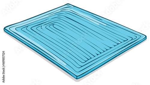 Isometric illustration of a blue rectangular area rug with a raised pattern, vector design