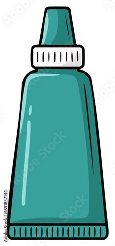 Teal Squeeze Bottle Cartoon Illustration with White Ridged Cap