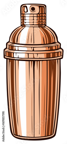 Copper Cocktail Shaker Art Stylish Drink Mixer Barware Illustration Metal Glossy Elegant Shape