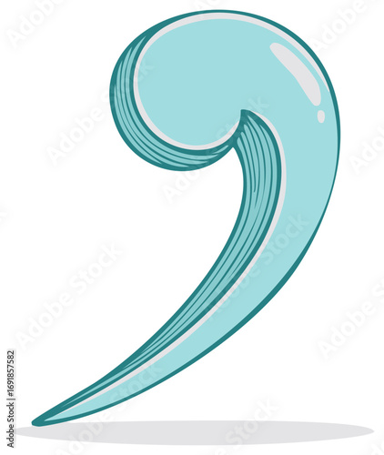 Stylized comma illustration with subtle shading and a modern, clean design aesthetic