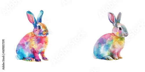 abstract color silhouette of rabbit watercolor vector illustration