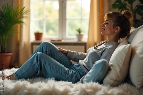 Cozy scene of comfortable pants worn indoors, relaxing atmosphere, home comfort, leisure time , serenity, floor, minimalist