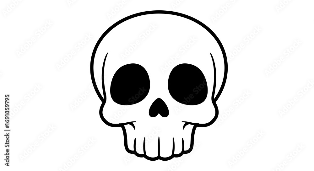 Fototapeta premium Skull Illustration in Black and White on Plain Background