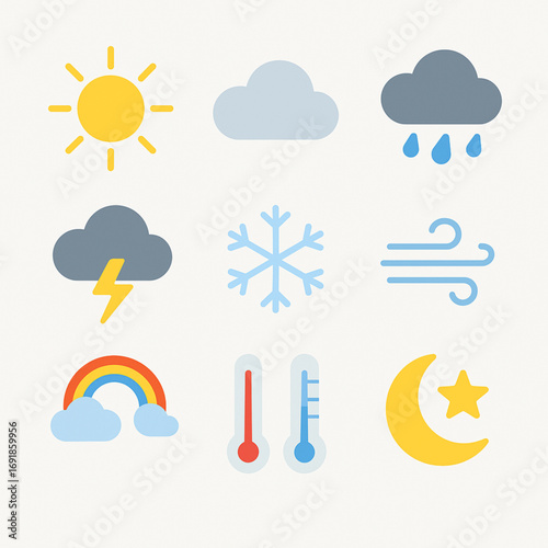 Flat Vector Icon Set of Weather and Seasons