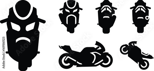 Collection of motorcycle silhouettes, showcasing various angles and poses of this powerful two wheeled vehicle