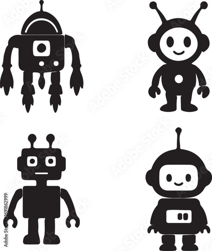 Four cute robot silhouettes
