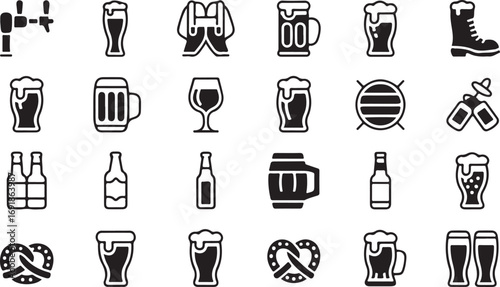 Oktoberfest Icons Set German Beer Festival Elements Bavarian Culture Symbols Vector Illustration