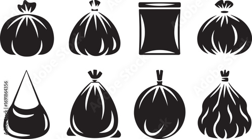 Garbage Bag Set Waste Container Clipart Trash Disposal Vector Illustration
