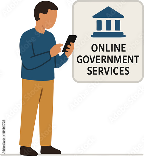 Person using smartphone for online government services.
