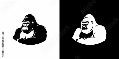 Strong gorilla mascot with crossed arms flat illustration logo