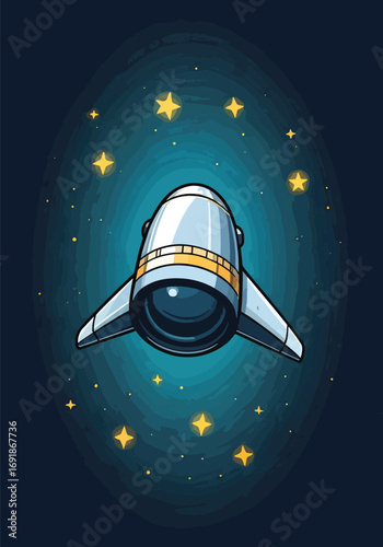 A sleek, futuristic spacecraft, designed for intergalactic exploration, cruises through the vast, star-studded expanse of deep space, evoking a sense of wonder and adventure in the cosmos