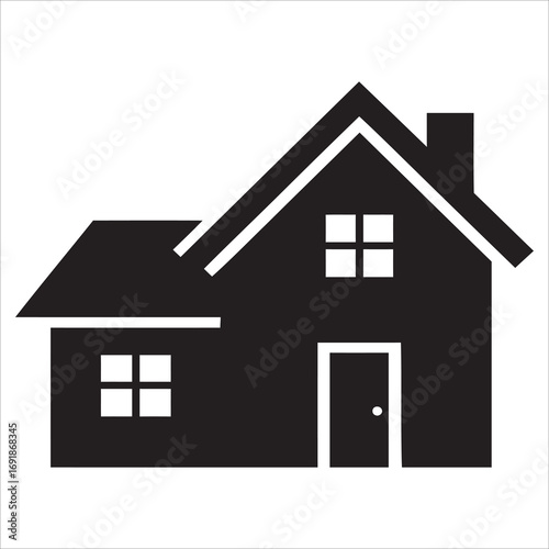 Simple Black Silhouette Icon of a Residential House or Home with Angled Roof Vector