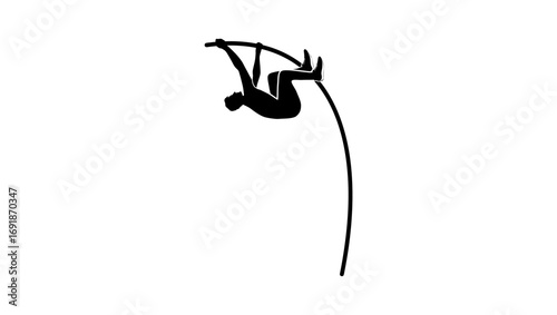 Pole vault athlete jumper symbol, black isolated silhouette
