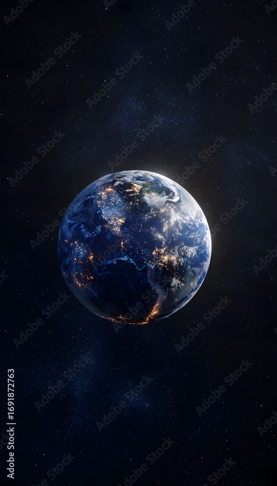 Obraz premium Luminous Earth in Cosmic Sky
