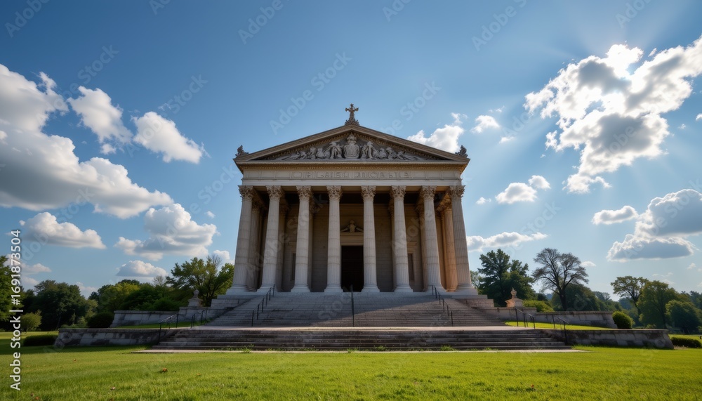 Obraz premium Majestic classical building with pediment urban park architectural photography sunny day front view heritage concept
