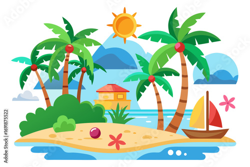 tropical island with palm trees