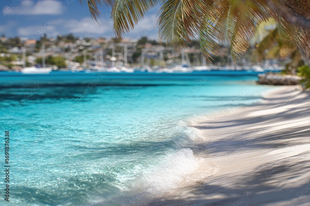 Fototapeta premium Tropical beach scene with turquoise water and palm trees (3)