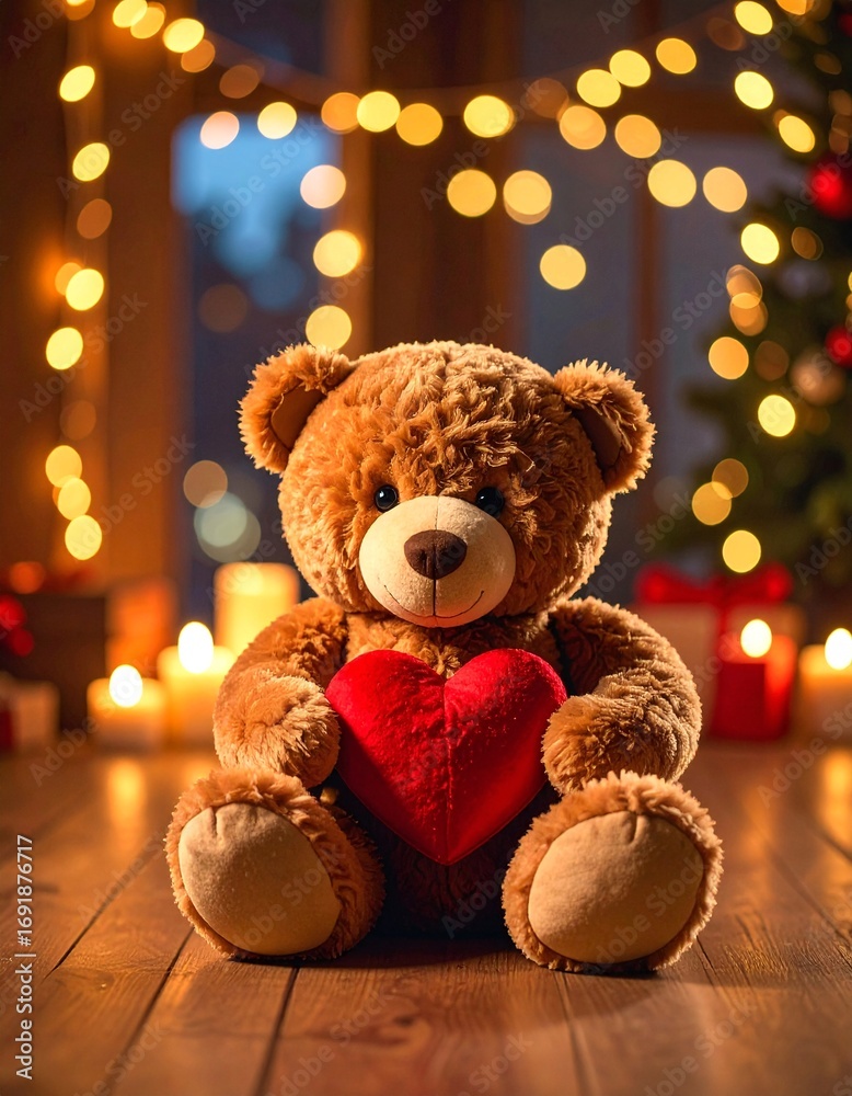 custom made wallpaper toronto digitalStuffed bear with heart sits in lit room, decoration for love, gift