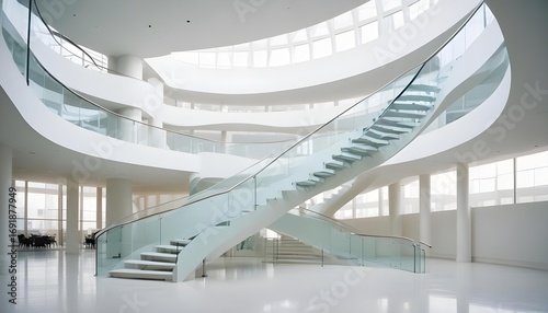 Modern architectural interior with a grand staircase