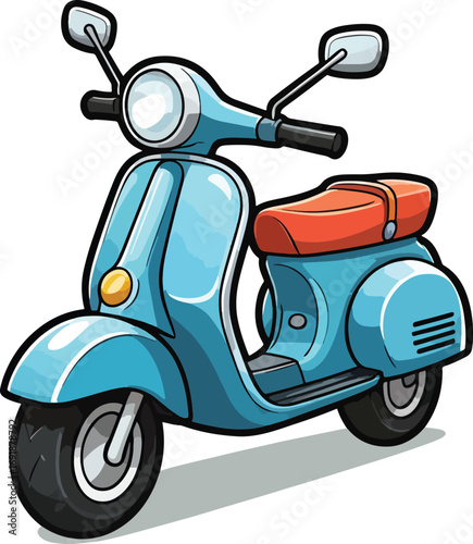 Vintage Blue Scooter Illustration Classic Retro Moped Design