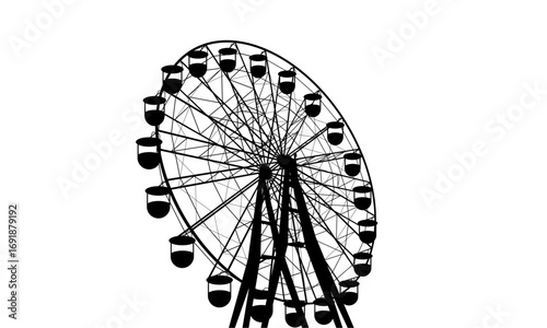 Silhouette of a Ferris wheel against a white background.